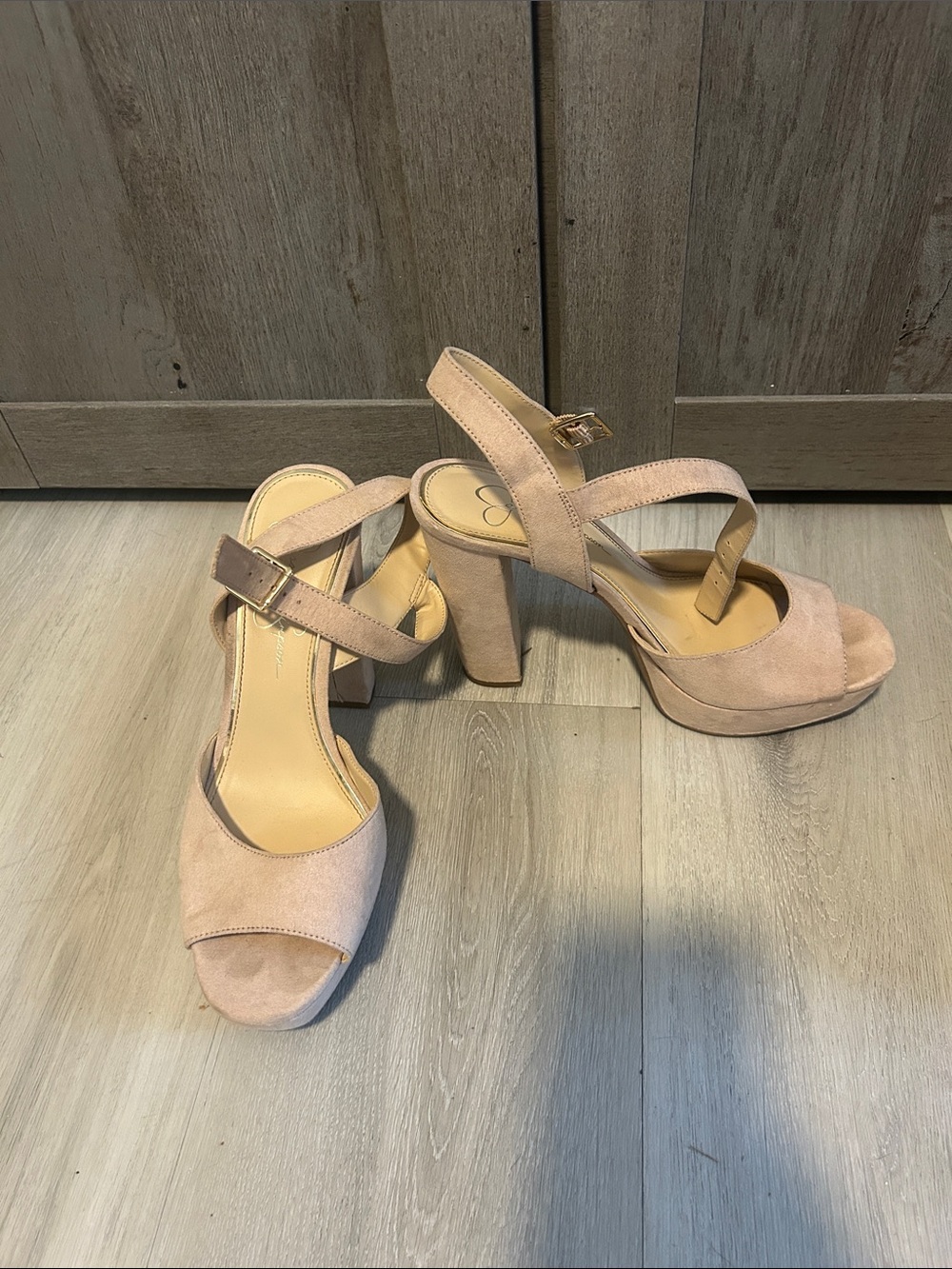 Jessica Simpson Blush Suede Block Heel Sandals